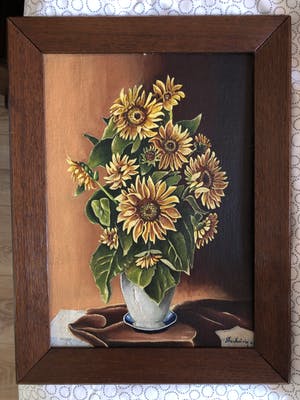 Niet of onleesbaar gesigneerd - Stilleven vaas met zonnebloemen kopen? Bied vanaf 1!