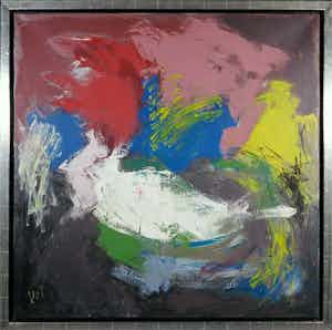 Martin van Wordragen - Olieverf op doek, Broedende vogel - Ingelijst (Groot) verkocht voor € 250!