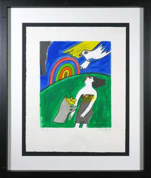 Corneille - Zeefdruk, Femme Arc-en-ciel - Ingelijst verkocht voor € 200!