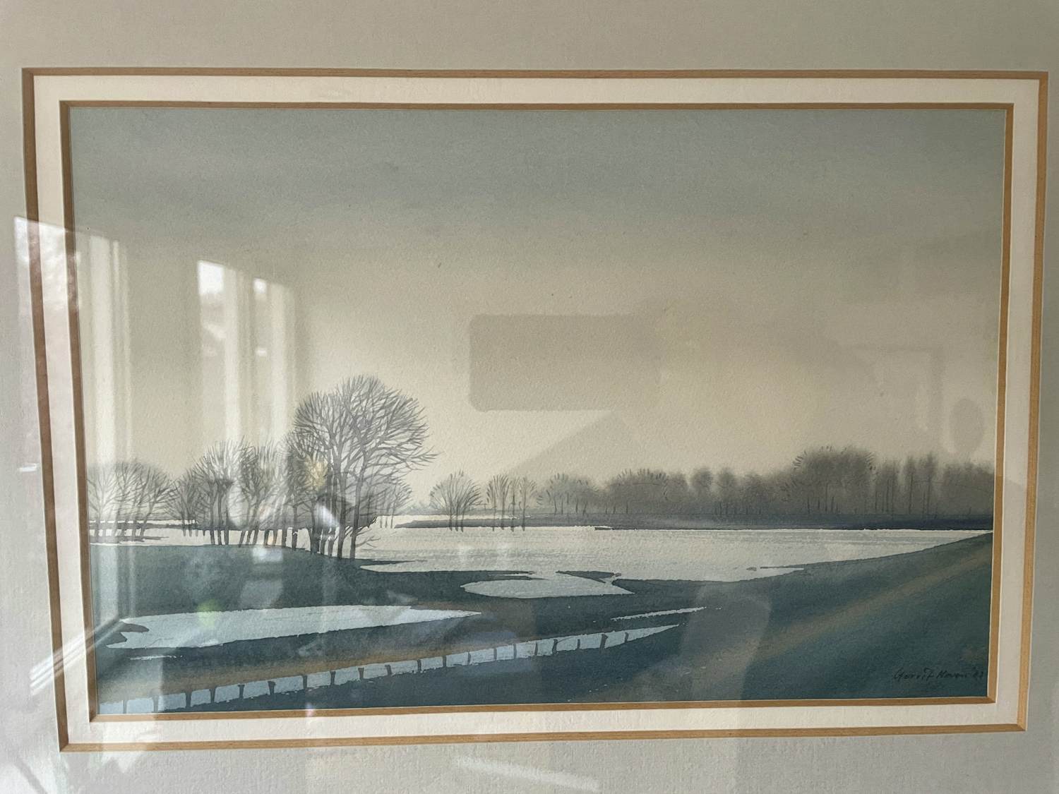 Gerrit Neven - Aquarel uiterwaarde rivier kopen? Bied vanaf 150!