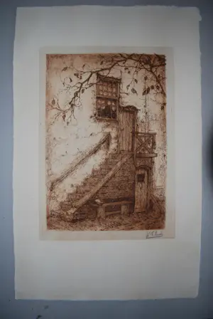 Anton Pieck - De Trap (Montfoort) 1916 - 1 van de eerste afdrukken, ets in bruin kopen? Bied vanaf 350!