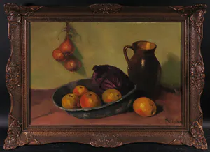 Roelof Wildeboer - Olieverf op doek, Stilleven met uien - Ingelijst kopen? Bied vanaf 50!