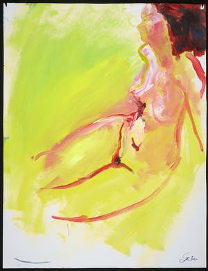 Franscz Witte - Acryl op papier, Geel en rood figuur kopen? Bied vanaf 1!