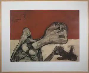 Leo Dooper - Gemende techniek op papier, Angst - Ingelijst verkauft für € 110!