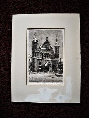 Cornelis Brandenburg - gesigneerde Ets - Winters Binnenhof te den Haag - niet ingelijst kopen? Bied vanaf 28!