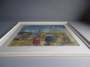 Niet of onleesbaar gesigneerd - Markt in een dorp, aquarel kopen? Bied vanaf 10!