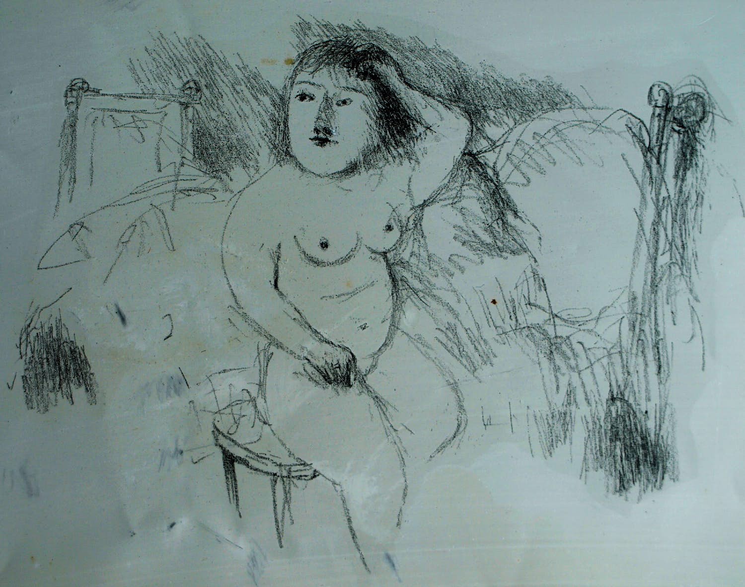 Metten Koornstra - Originele drukplaat , “Naakte vrouw poserend voor bed” – 1965 kopen? Bied vanaf 25!
