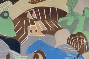 Vincent van Ojen - Houtsnede, Abstract landschap - Ingelijst (Zeer Groot) kopen? Bied vanaf 50!