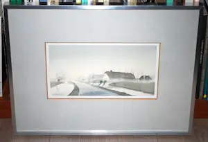 Gerrit Neven - Boerderijen in een mistige polder - ingelijste aquarel kopen? Bied vanaf 175!
