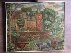 Hubert Bekman - Olieverf kerkje te Asselt ad Maas kopen? Bied vanaf 185!