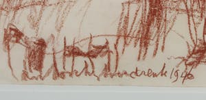 Anton Heyboer - Krijttekening op geschept papier, Drenthe 1946 - Ingelijst kopen? Bied vanaf 150!