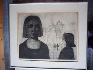 David King - Ets, titel, "Mother & Child". verkocht voor € 40!