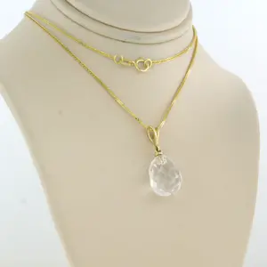 14k geel gouden collier met hanger bezet met druppel vormig berg kristal kopen? Bied vanaf 120!