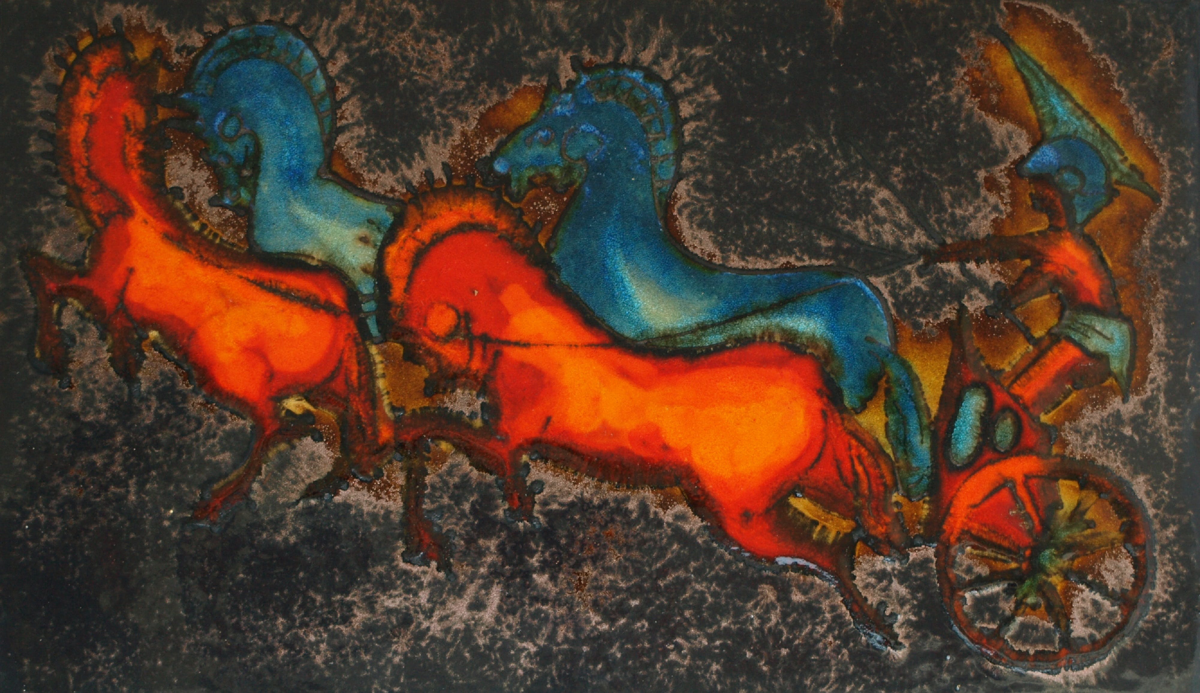 Ruscha - Keramiek, wandtegel – Paarden - gesigneerd 34,5 x 58,5 cm - ca 1970 kopen? Bied vanaf 1!