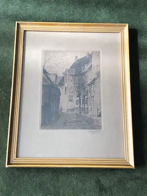Dirk Harting - DIRK HARTING (1884–1970) – Ets – Straatje Amersfoort – Gesigneerd – ca 1930 kopen? Bied vanaf 35!