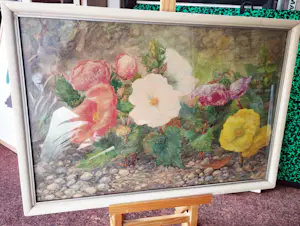 Huibert Antoine Ravenswaay - Stokrozen in de tuin -aquarel circa 1945- kopen? Bied vanaf 145!