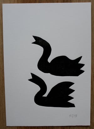 Klaas Gubbels - houtdruk: 2 zwanen - 1998 kopen? Bied vanaf 275!