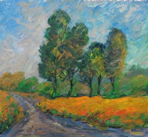 Jan Dekker - Olieverf op hardboard, Herfstbomen, Ingelijst kopen? Bied vanaf 1!