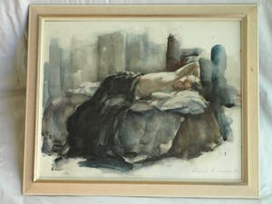 Buy Sierk Schroder - Aquarel , Liggend halfnaakt – gesigneerd & ingelijst – 1982? Bid from 750!