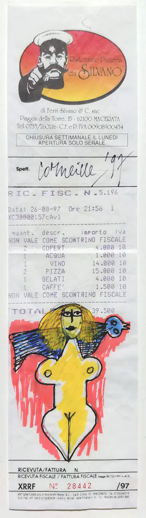 Corneille - Vrouw en vogel op kassabonnen, stifttekeningen op papier (mooi ingelijst) kopen? Bied vanaf 1000!