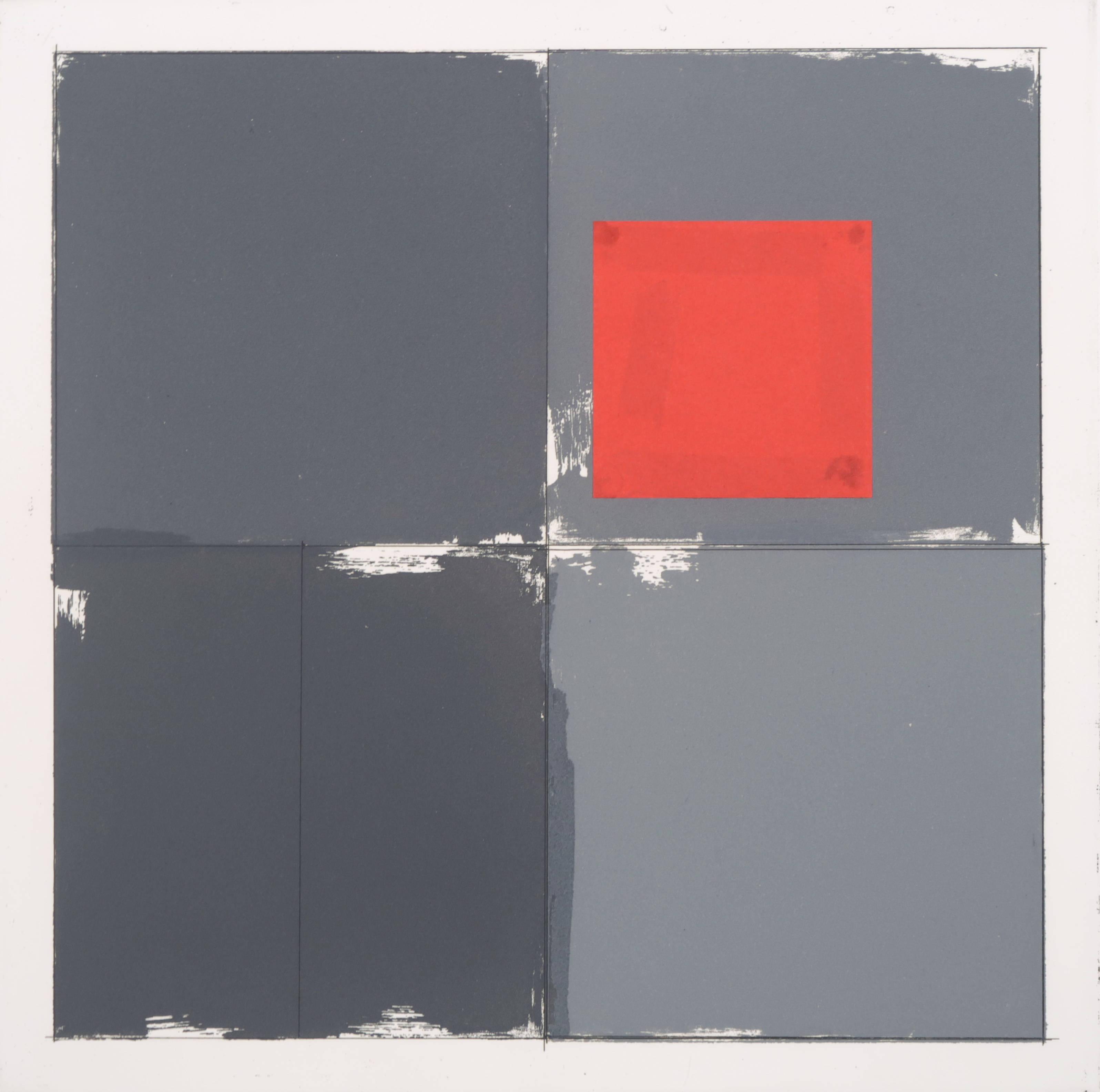 Niet of onleesbaar gesigneerd - Ets/aquatint en collage op karton, Z.T. Rood vierkant kopen? Bied vanaf 1!
