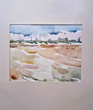 Tilly Krone - Omstreeks 1970 impressionistisch geschilderde Aquarel "Hoogovens" gesigneerd kopen? Bied vanaf 46!