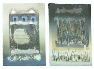 AcheterMark van Hove - Lot van twee collages op gedrukte achtergrond? Enchérissez de 1!