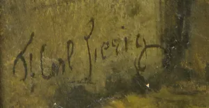 Ferdinand Carl Sierich - Olieverf op doek, Dorpsgezicht met figuren - Ingelijst (Groot) kopen? Bied vanaf 1!