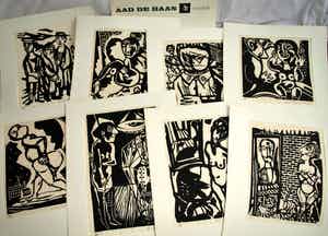 Aad de Haas - 8 Linosneden uit “Terugblik” , met omslag – 1976 verkocht voor € 250!
