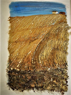 Ite Siegers - Intrigerend Materieschilderij "Landschap Italie Toscane - Huis op heuvel" kopen? Bied vanaf 20!