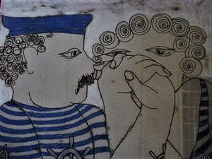 Jan Campfens - Grote Gouache/Pastel/Houtskool - Annie&Jaap - in originele 70's lijst. kopen? Bied vanaf 89!