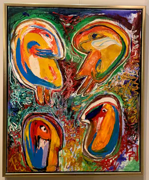 Finn Pedersen - Ingelijste olieverf op doek: Hommage Christian Dotremont kopen? Bied vanaf 1295!