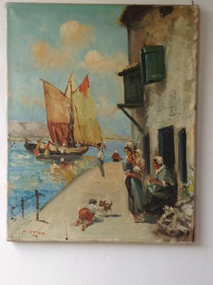 Marc Ottee - Vissersdorp in Italië/Zuid-Frankrijk olieverf op doek kopen? Bied vanaf 79!