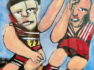 Herman Brood - "Voetballers" - Orginele zeefdruk Nr. 84 - nieuwe ingelijst kopen? Bied vanaf 300!