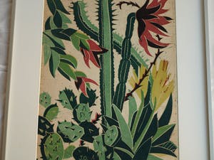 Jeanne Bieruma Oosting - Ingelijste linoleumsnede , ‘Exotische tuin’ – 1957 kopen? Bied vanaf 75!