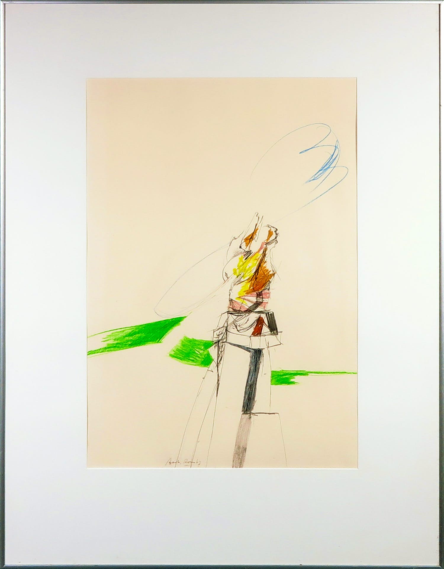 Aart Roos - Potlood en krijt op papier, Zonder titel - Ingelijst kopen? Bied vanaf 1!