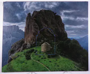 John E. Palmer - Olieverf op doek, Kapel met plattegrond in de pyramide kopen? Bied vanaf 100!