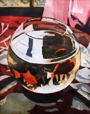 Marcel Schellekens - Marcel Schellekens - kleurenets: Vissenkom - 1997(nette lijst) verkocht voor € 150!