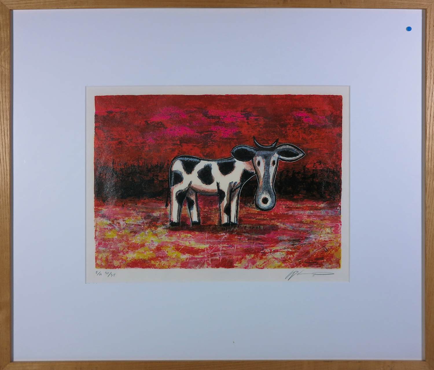 Michiel Molenaar - Zeefdruk, lonely cow - Ingelijst verkocht voor € 80!