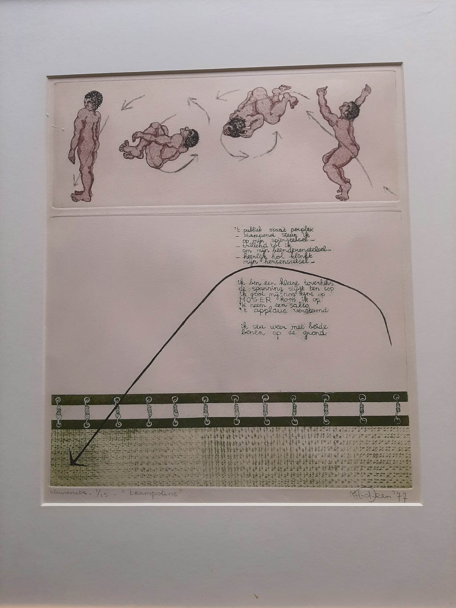 Helen van der Deen - Ets/Aquatint, Titel, " trampoline ". kopen? Bied vanaf 35!