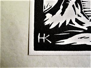 Han Krug - Mooie - omstreeks 1925 gemaakte Houtsnede "Winters dorp" - gesigneerd kopen? Bied vanaf 29!