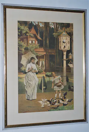 Willem Steelink (sr.) - Duiven voeren - grote zeldzame kleurenlitho (Tresling Amsterdam) kopen? Bied vanaf 50!