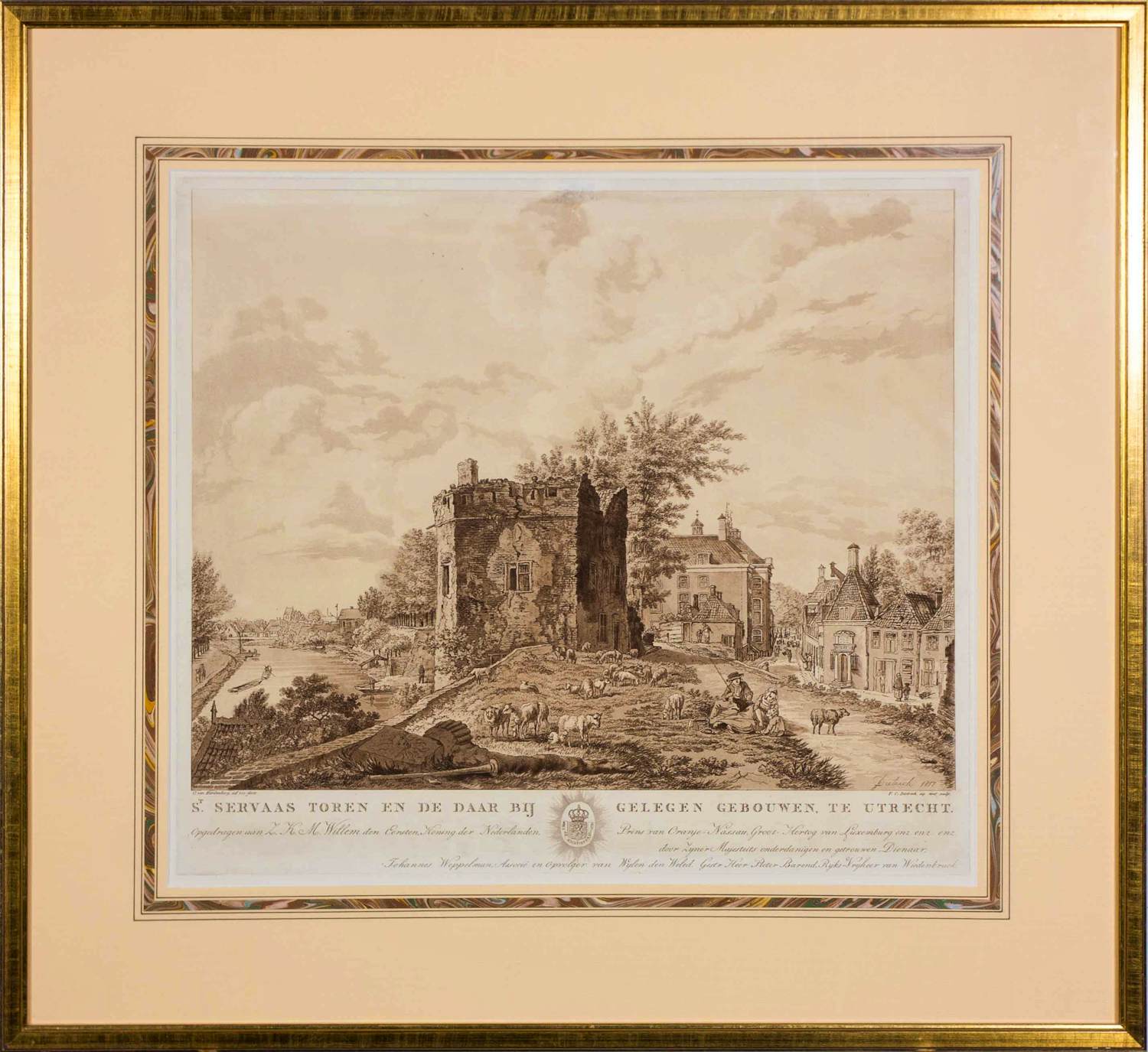 Niet of onleesbaar gesigneerd - F.C. Dietrich - Aquatint, St. Servaas toren - Ingelijst kopen? Bied vanaf 20!