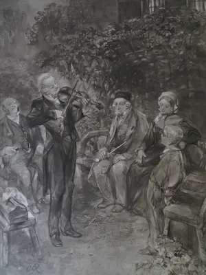 Charles Rochussen - Vioolspeler in een tuin met toehoorders kopen? Bied vanaf 15!