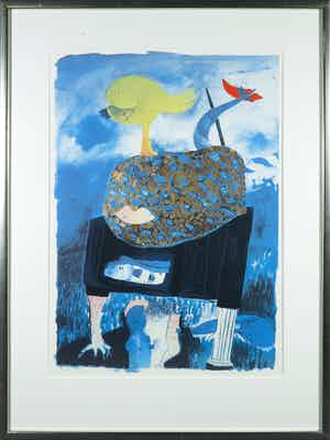 Michel van Overbeeke - Litho met bladgoud, The kiss - Ingelijst verkocht voor € 50!