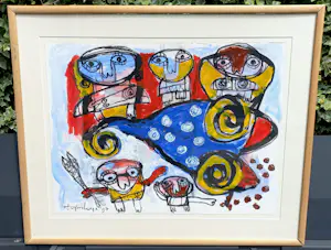 Toyin Loye - Exotische street-art, gemengde techniek op papier (netjes ingelijst, groot) kaufen? Bieten Sie von 250!