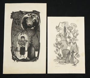 Niet of onleesbaar gesigneerd - Gemengde Techniek, Zonder Titel - Lot van 5 prenten kopen? Bied vanaf 1!