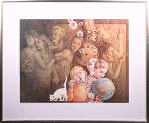 Poen de Wijs - Litho, De Tijdzoekers - Ingelijst verkocht voor € 80!