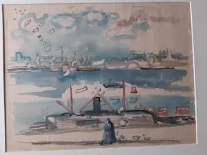 Jacob Kuijper - Aquarel, Langs het IJ harde windt kopen? Bied vanaf 40!