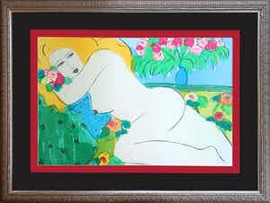 Walasse Ting - Liggend naakt - Groot - Imposant ingelijst verkocht voor € 620!